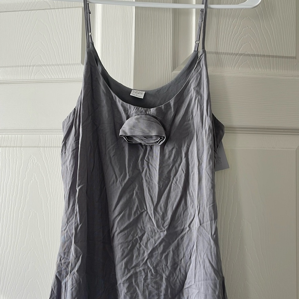 Silver maxi dress with rose at the bust